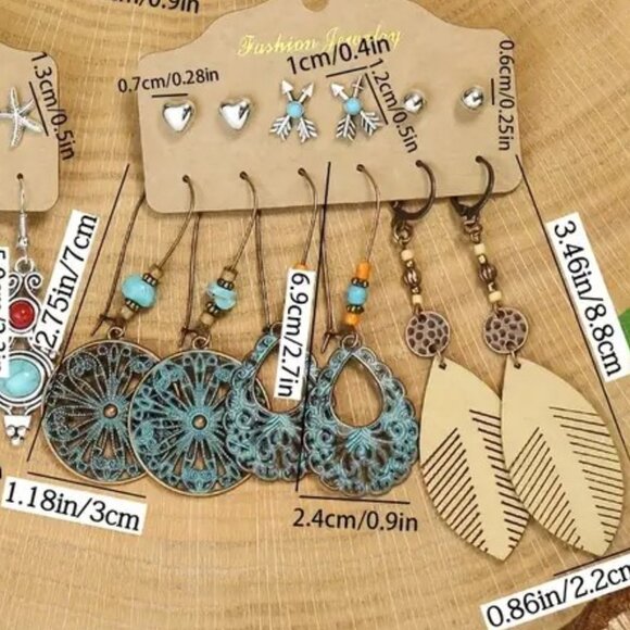 Earrings Turquoise Bead Dangle Gypsy Boho Hippie Native Feather Arrow Unique NEW - Picture 2 of 2